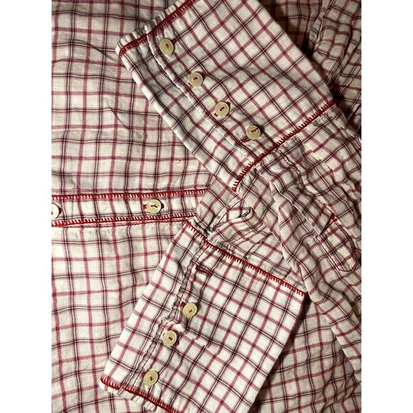 3J Workshop by Johnny Was Red Plaid Button Down Shirt/Embroidered Floral Roses - Picture 8 of 9